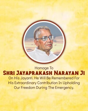 Portrait of Shri Jayaprakash Narayan Ji with tribute text