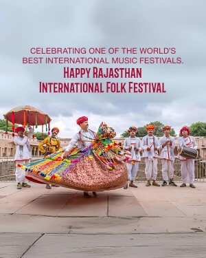 Rajasthan International Folk Festival celebration with traditional musicians and a decorated horse.