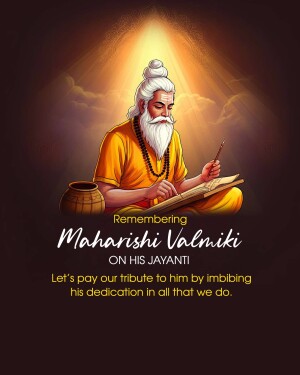 Portrait of Maharishi Valmiki with text commemorating his Jayanti