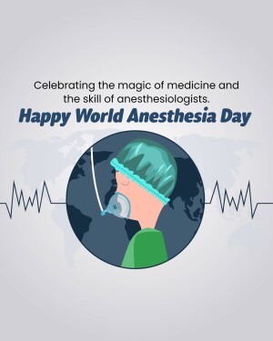 Illustration celebrating World Anesthesia Day with an anesthesiologist's face and medical equipment.