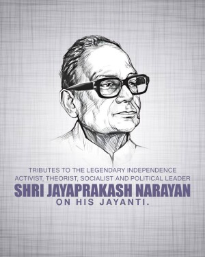 Sketch portrait of Jayaprakash Narayan with text tribute