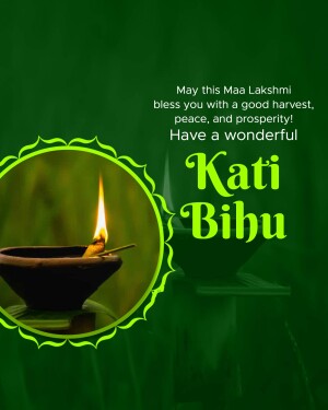Kati Bihu greeting with a lit diya and festive text