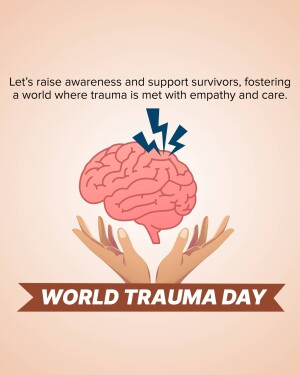 Illustration of a brain in hands with lightning bolts, promoting World Trauma Day.