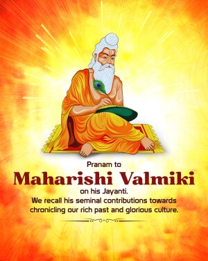 Illustration of Maharishi Valmiki with text celebrating his Jayanti