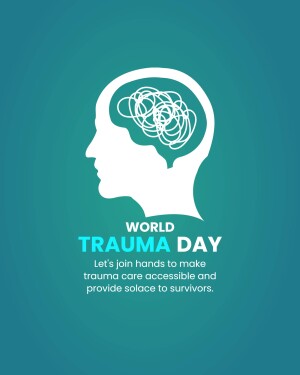Illustration of a head silhouette with tangled lines inside, representing trauma, with text 'World Trauma Day'