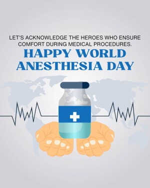 Image celebrating World Anesthesia Day with a vial and hands