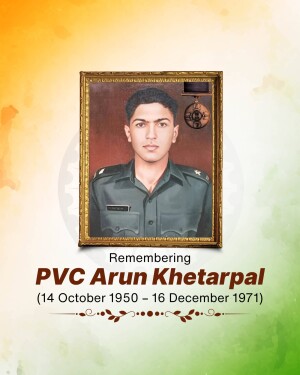 Portrait of Arun Khetarpal, a Param Vir Chakra recipient