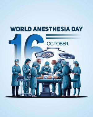 Illustration of a surgical team in an operating room celebrating World Anesthesia Day on October 16th.