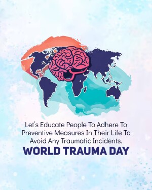 Illustration of a brain shaped like a continent over a world map, promoting World Trauma Day.