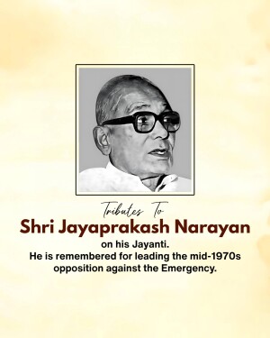 Portrait of Shri Jayaprakash Narayan with tribute text