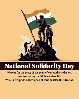 Image depicting soldiers with the Indian flag, commemorating National Solidarity Day.