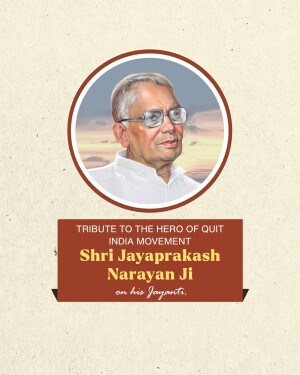 Portrait of Jayaprakash Narayan with tribute text