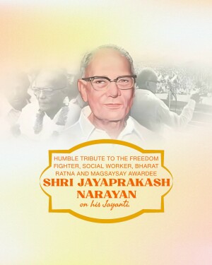 Portrait of Jayaprakash Narayan with text commemorating his birth anniversary