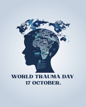Illustration of a human head filled with a world map, promoting World Trauma Day.