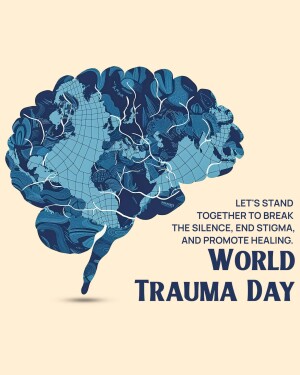 Image depicting a brain shaped like a world map with text promoting World Trauma Day.