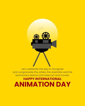 Illustration of a vintage film camera with the text 'Happy International Animation Day'