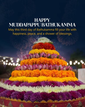 Colorful flower pyramid for Bathukamma festival