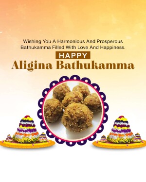 Bathukamma festival greeting with sweets and floral decorations