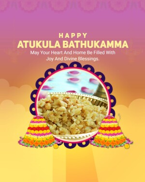 Atukula Bathukamma festive greeting with traditional food and decorations