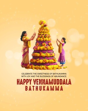 Women celebrating Bathukamma festival with flower arrangements