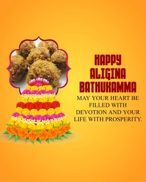 Bathukamma festival greeting with sweets and flower arrangement