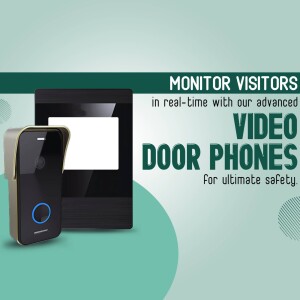 Image of video door phones with text promoting real-time visitor monitoring