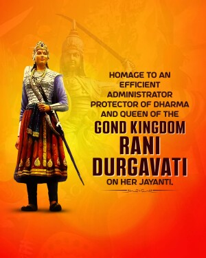 Portrait of Rani Durgavati with text honoring her