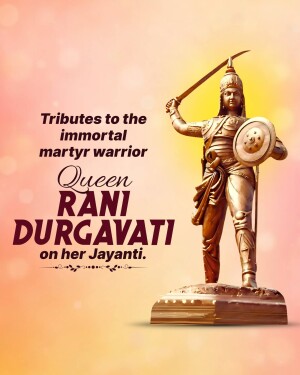 Statue of Rani Durgavati with text commemorating her birth anniversary