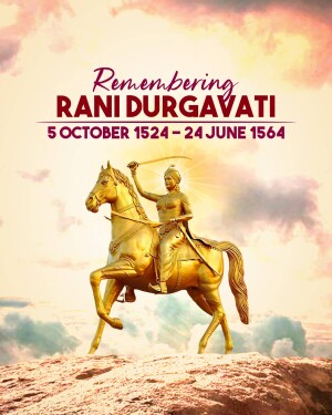 Golden statue of Rani Durgavati on horseback against a cloudy sky
