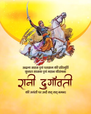 Painting of Rani Durgavati on a white horse