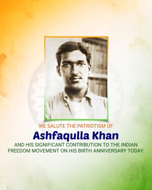 Portrait of Ashfaqulla Khan with Indian flag background