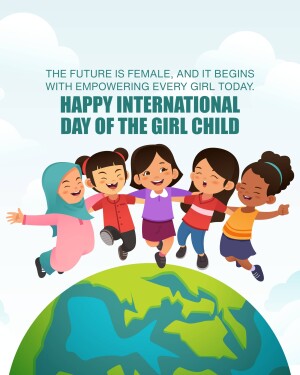 Illustration of diverse girls celebrating International Day of the Girl Child with the Earth in the background.