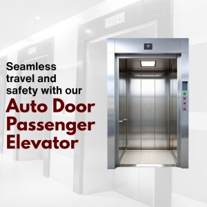 Interior view of a modern passenger elevator with automatic doors.