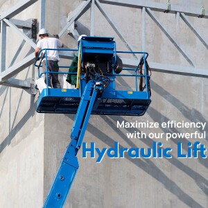 Worker using a hydraulic lift for building maintenance