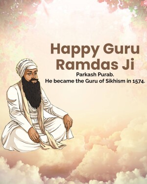 Illustration of Guru Ramdas Ji with text 'Happy Guru Ramdas Ji'
