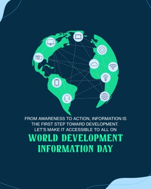 Illustration of a globe with icons representing technology and connectivity, promoting World Development Information Day.