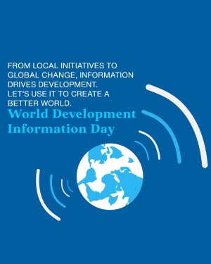 Image promoting World Development Information Day with a globe and radiating waves.