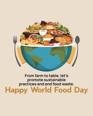 Illustration of a globe shaped like a plate filled with food, promoting sustainable practices and reducing food waste.