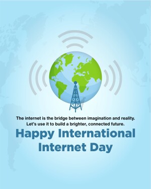 Illustration of a globe with radio waves and a tower, celebrating International Internet Day.