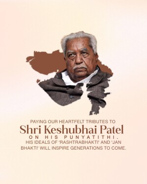 Portrait of Shri Keshubhai Patel with a map of Gujarat in the background