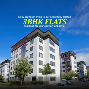 Modern 3BHK flats with blue sky background