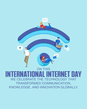 Illustration depicting people using technology connected by wifi waves for International Internet Day.