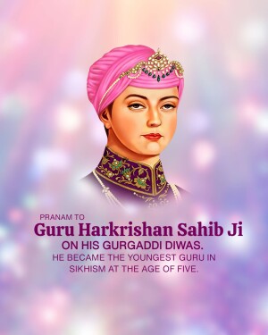 Portrait of Guru Harkrishan Sahib Ji with Gurpurb message