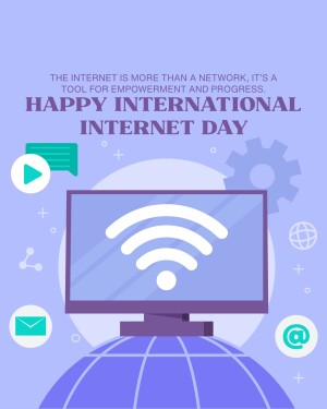 Illustration celebrating International Internet Day with a laptop, wifi signal, and related icons.