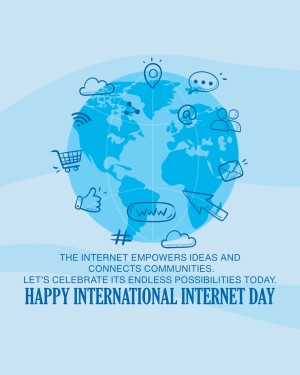 Illustration of a globe with internet icons and text celebrating International Internet Day.