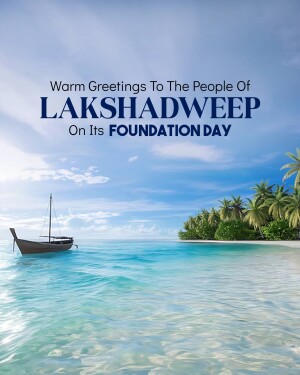 Scenic view of Lakshadweep with a boat and palm trees, celebrating Foundation Day.