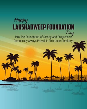 Lakshadweep Foundation Day celebration with palm trees and sunset