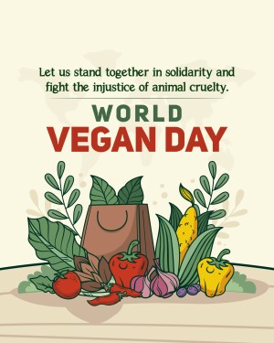 Illustration promoting World Vegan Day with vegetables and a shopping bag.