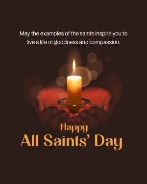 Hands cradling a lit candle with the text 'Happy All Saints' Day'
