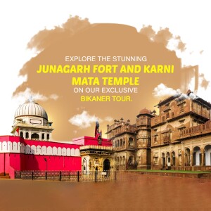 Image of Junagarh Fort in Bikaner, Rajasthan with promotional text for a tour.